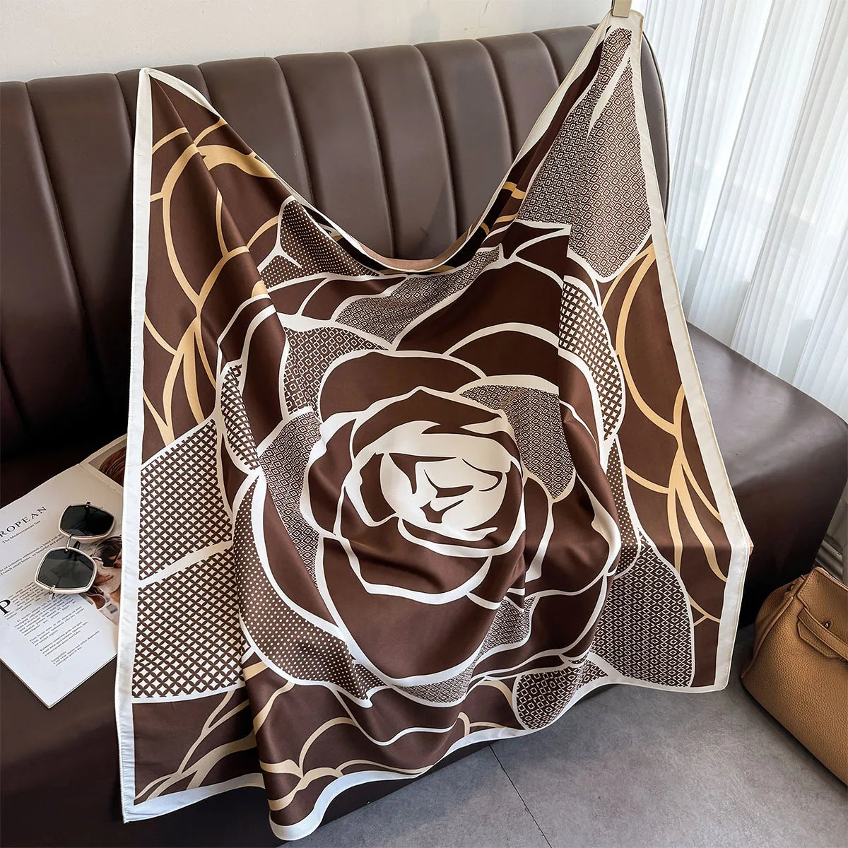 Printed Large Square Scarf with Decorative Border Designs