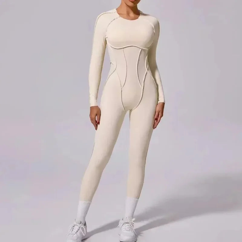 Women's Contour Seam Nylon Blend Workout One Piece in Multiple Sleeve Styles