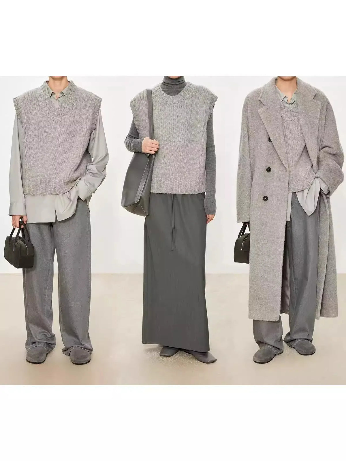 A stylish layering of 100% wool vest, V-neck vest waistcoat loose sleeveless vest and knitted sweater women autumn and winter