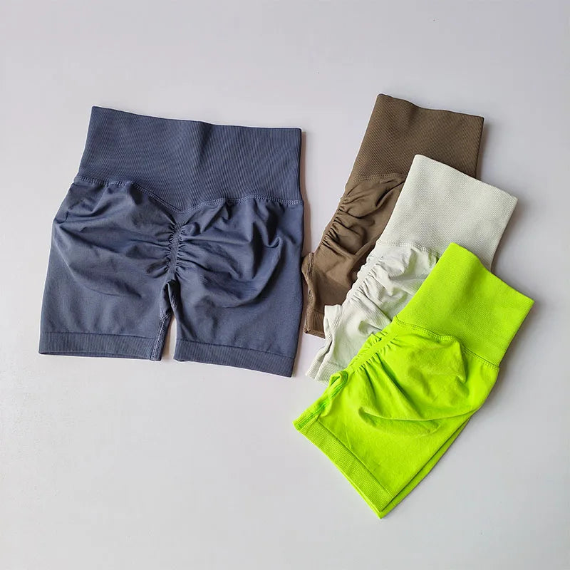 Women's High Waist Scrunch Back Polyester Shorts for Gym Workouts