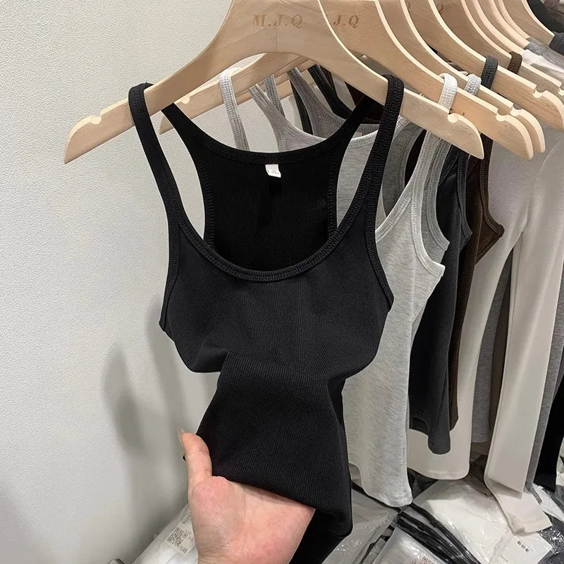 Women's Ribbed Tank Top with Round Neckline and a Sleeveless Design