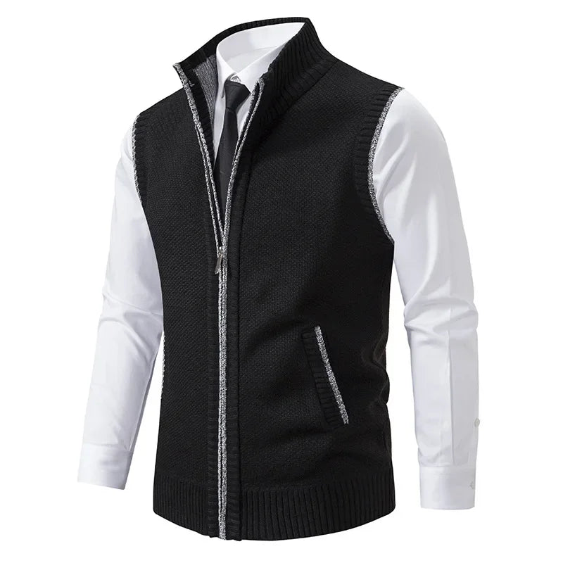 Men's Stand Collar Zip Front Knit Vest