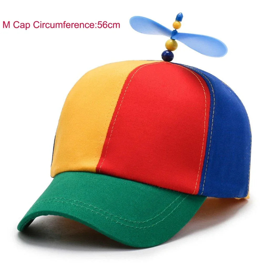 Color Block Baseball Cap with Decorative Top Propeller