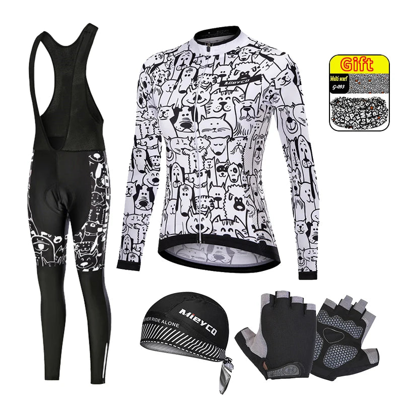 Women Long Sleeve Cycling Jersey Set MTB Bike Pants Kit Breathable Sportswear