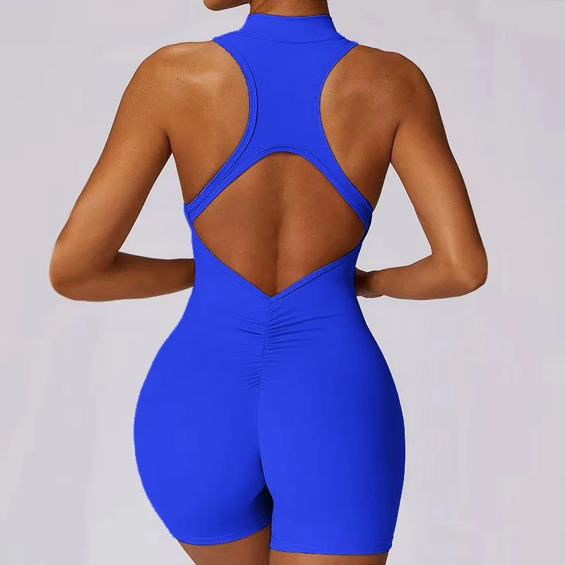Women's Zip-Front Open-Back Workout Romper