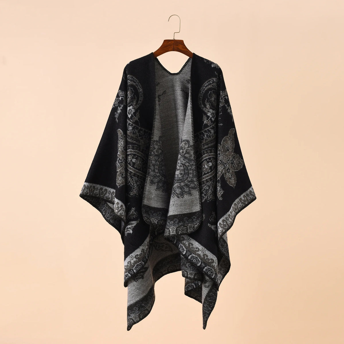 Paisley Border Open Front Poncho for Layering over Outfits