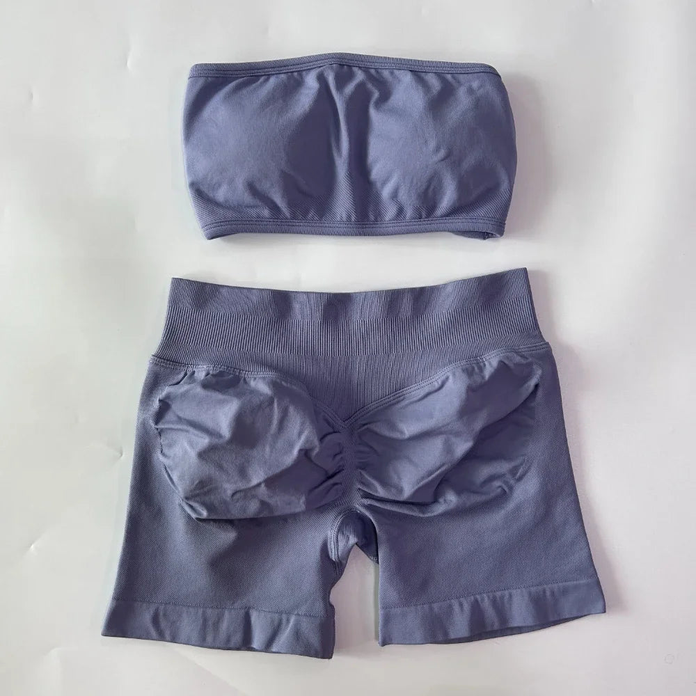 Women's Bandeau Top and Shorts Workout Set