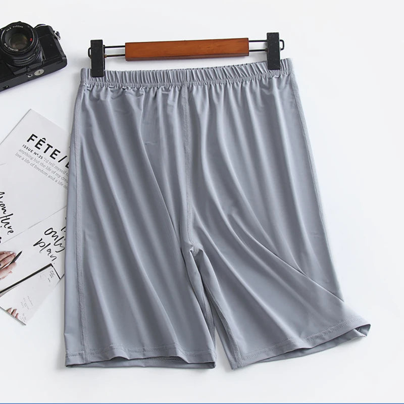 Men's Solid Elastic Waist Satin Look Lounge Sleep Shorts
