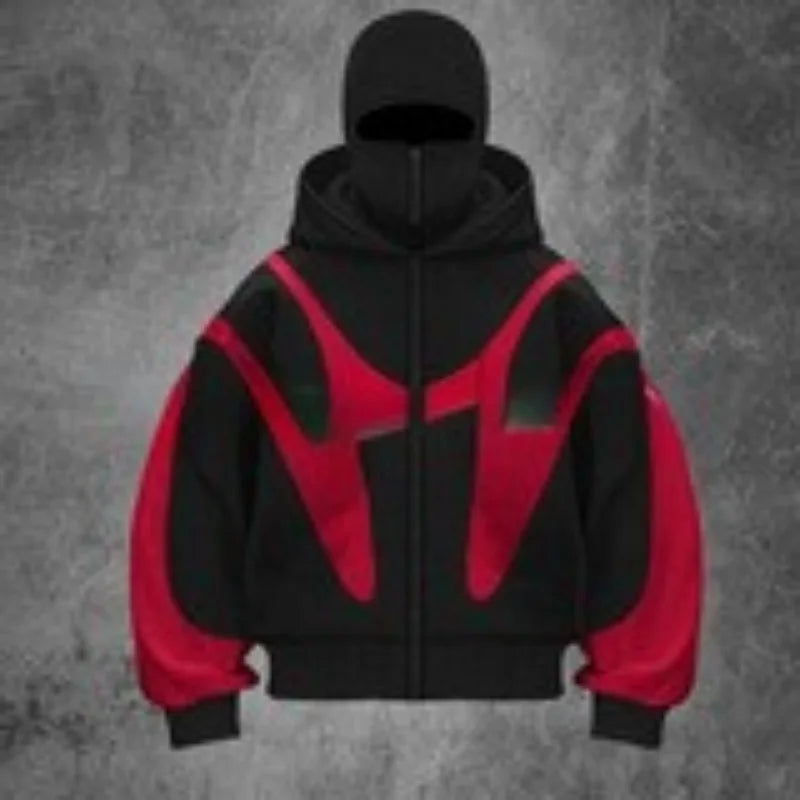 Contrast-Panel Loose-Fit Long-Sleeve Zip-Front Hoodie