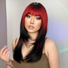 Ombre Red to Black Synthetic Wigs with Bangs Long Straight Layered Wig Colored Party Heat Resistant Hair for Women