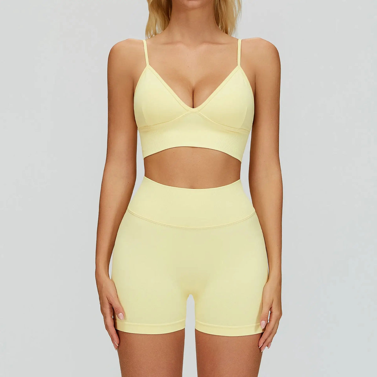 Women's Cropped Layer Bra And Leggings Yoga Set