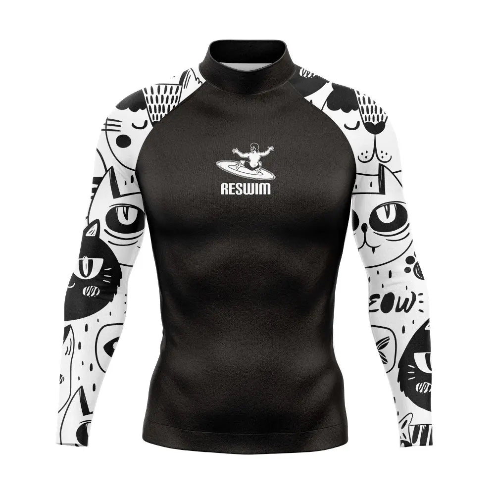 Men's Printed Rash Guard with Long Sleeves for Swimming and Diving