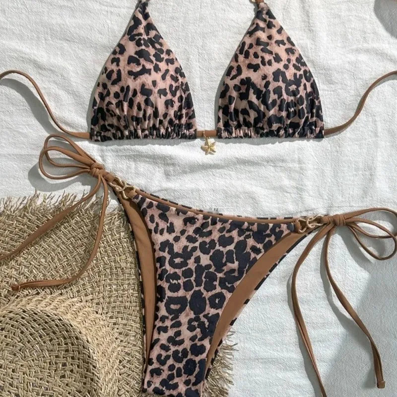 Leopard Print Halter Bikini