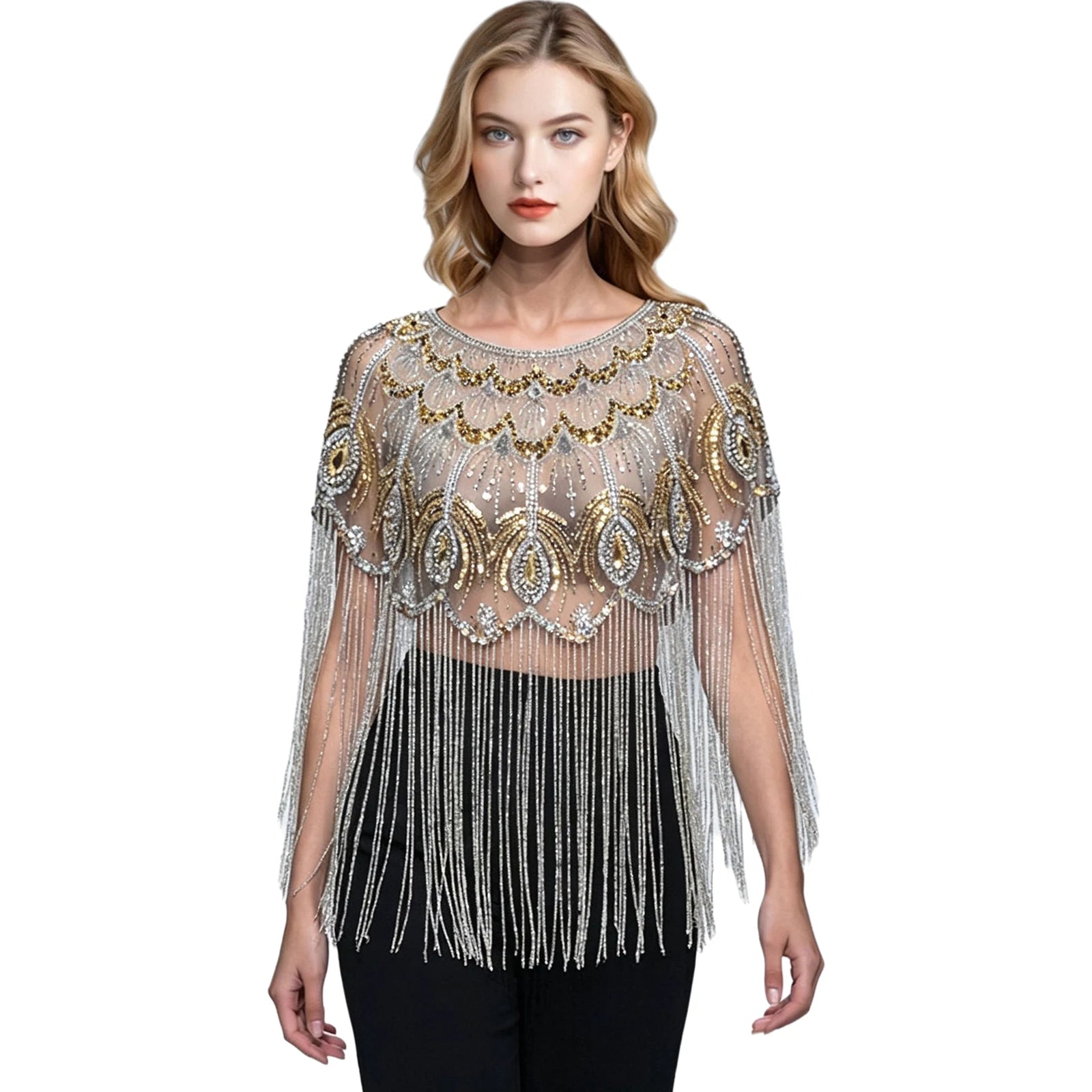 Beaded Long Fringe Cape for Layering over Outfits