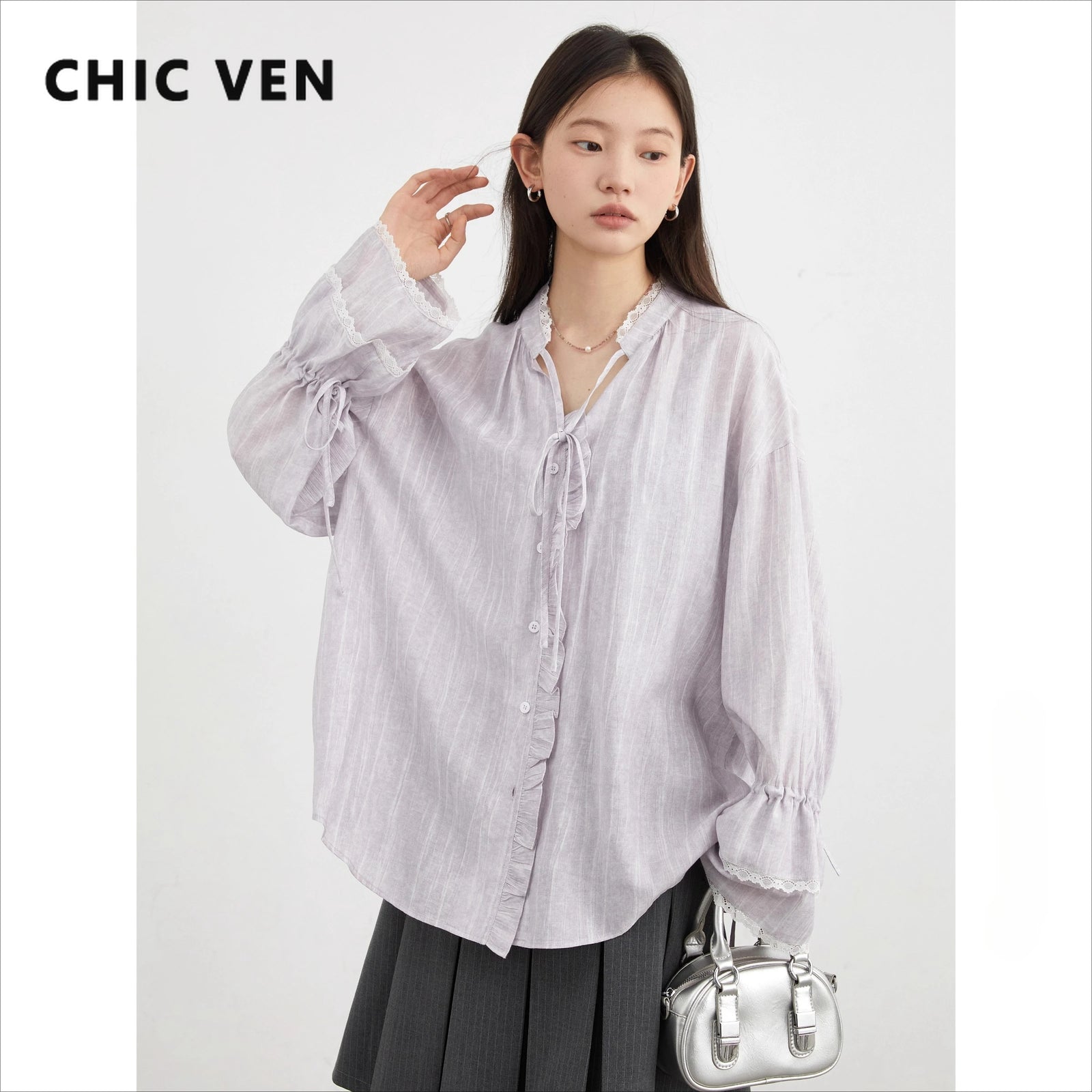 Women's V Neck Long Sleeve Button Front Shirt