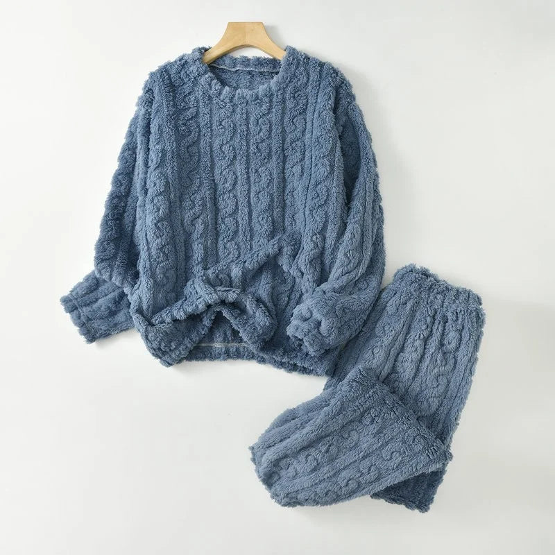 Women's Cable Texture Long Sleeve Pajama Set with Top and Pants