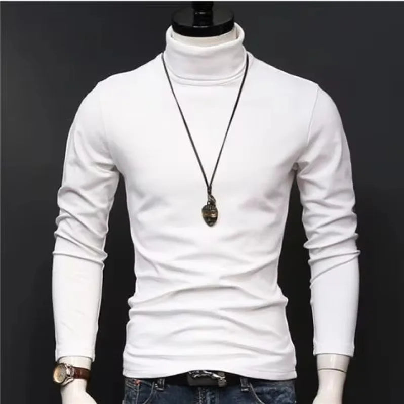 Men's Solid High-Neck Long-Sleeve Fitted Base-Layer Top