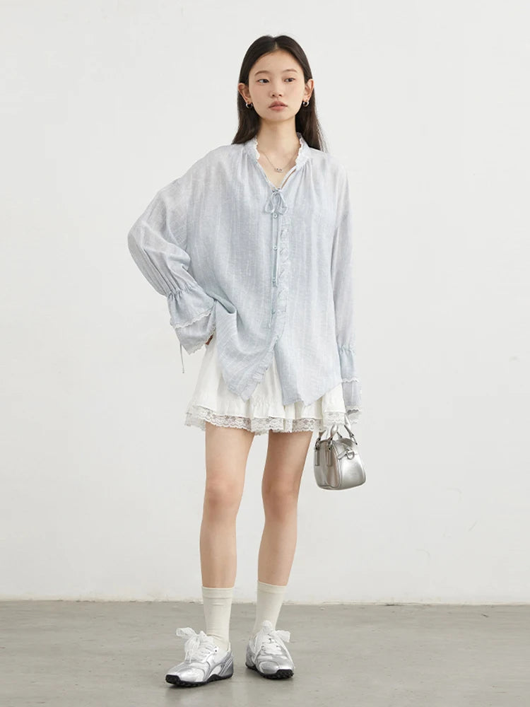 Women's V Neck Long Sleeve Button Front Shirt