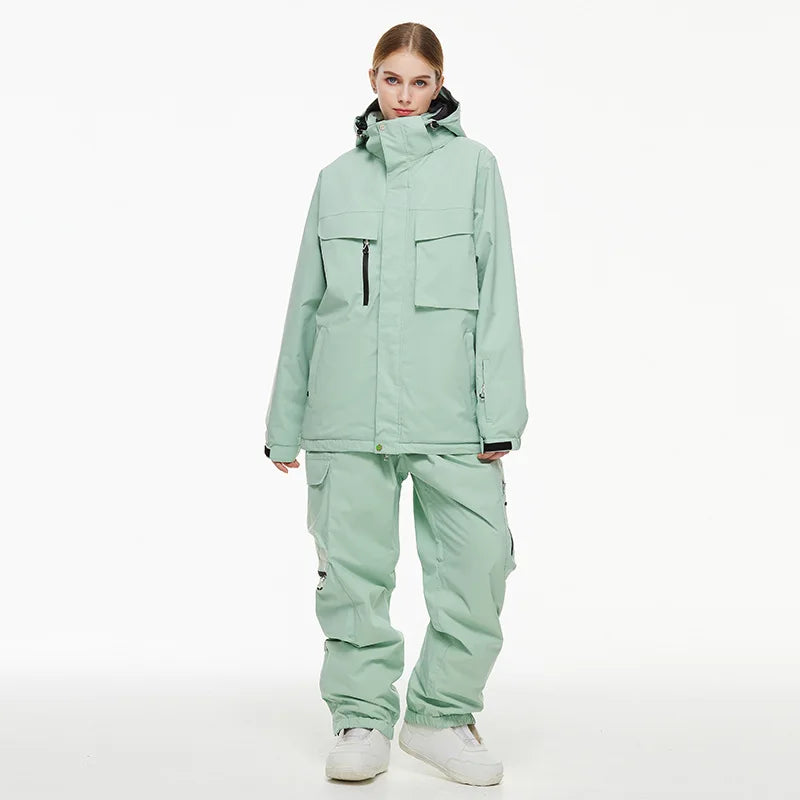 Hooded Ski Jacket and Pants Clothing Set with Style Options