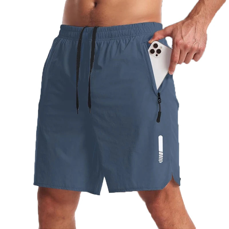 Men’s Nylon-Blend Running Shorts with Drawstring Waist and Zippered Pocket