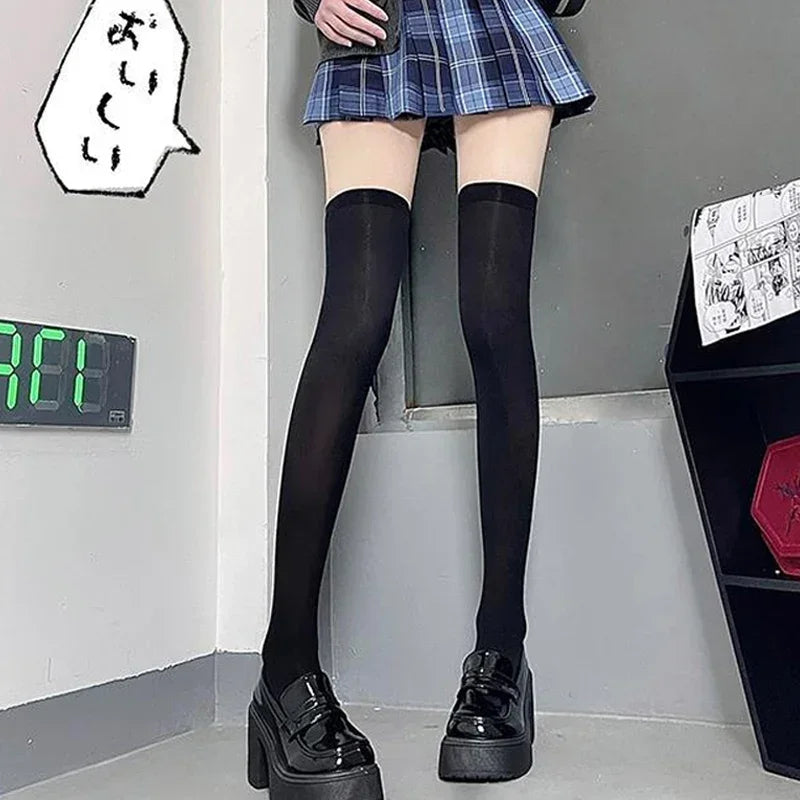 Solid Thigh High Stockings with Long Footed Shape