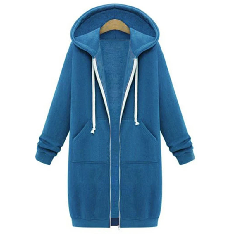 Long Sleeve Casual Coat with Extended Hem and Front Closure