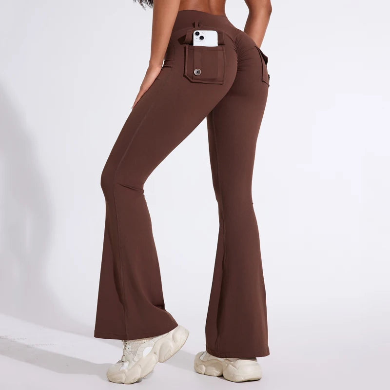 Women's Back Pocket Flared Leggings For Workout Outfits