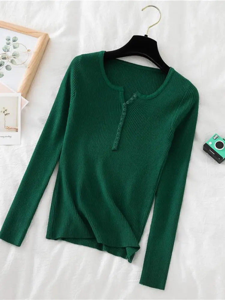 Women's V Neck Short Button Placket Sweater Casual Knit Layer
