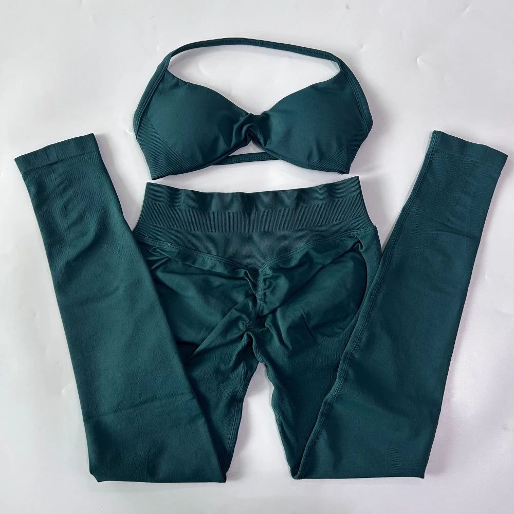 Women's Strappy Bra And Leggings Yoga Set For Workout Outfits