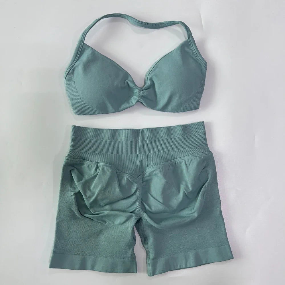 Women's Thin Strap Bra And Shorts Yoga Set