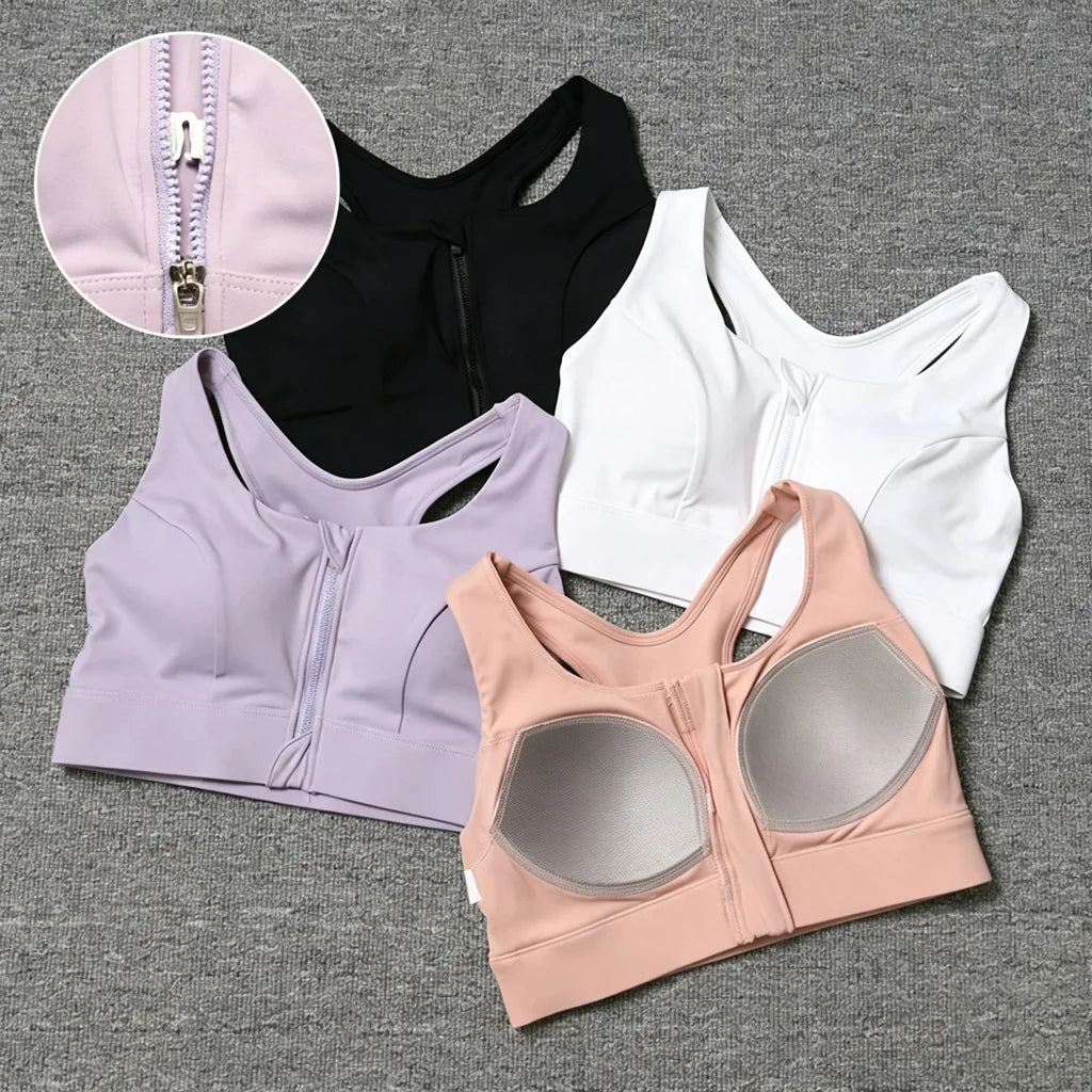 Women's Front Zip Keyhole Back Sports Bra