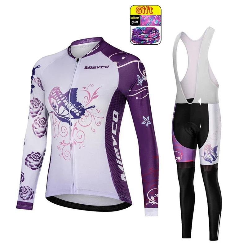 Women Long Sleeve Cycling Jersey Set MTB Bike Quick Dry Breathable Cycling Suit