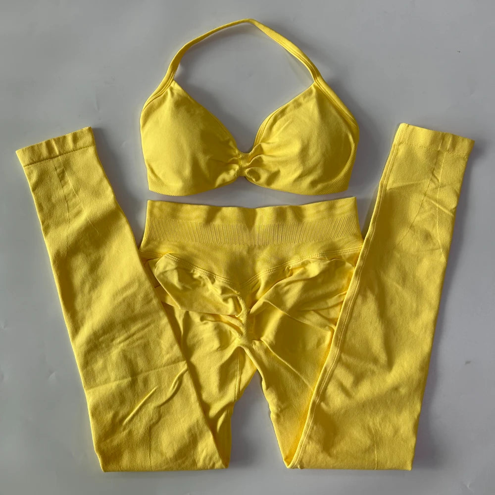Women's Strappy Bra And Leggings Yoga Set For Workout Outfits