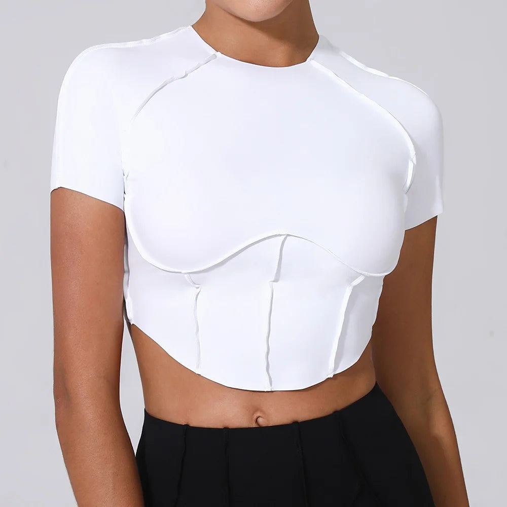 Women's Panelled Short-Sleeve Workout Crop Top