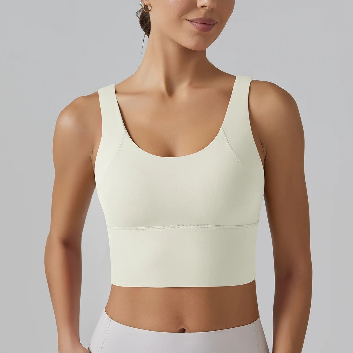 Women's Scoop Neck Sports Bra with Racerback Straps and Wide Band