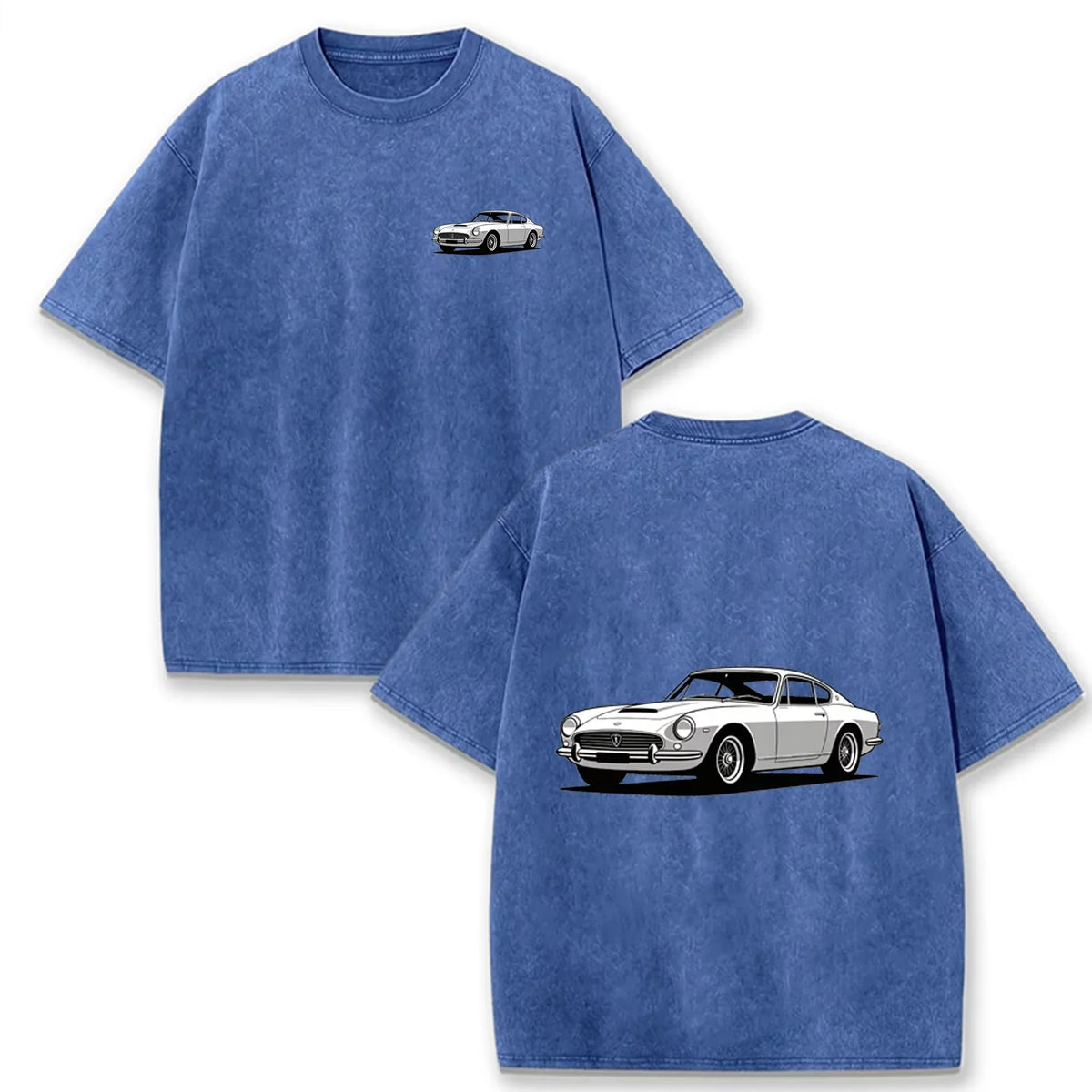 Teal Acid Wash Retro Vintage Coupe Car Print Classic Car Lover Casual Tee