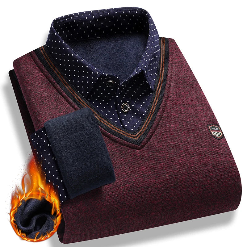 Men's Layered Look Collared Long Sleeve Knit Sweater