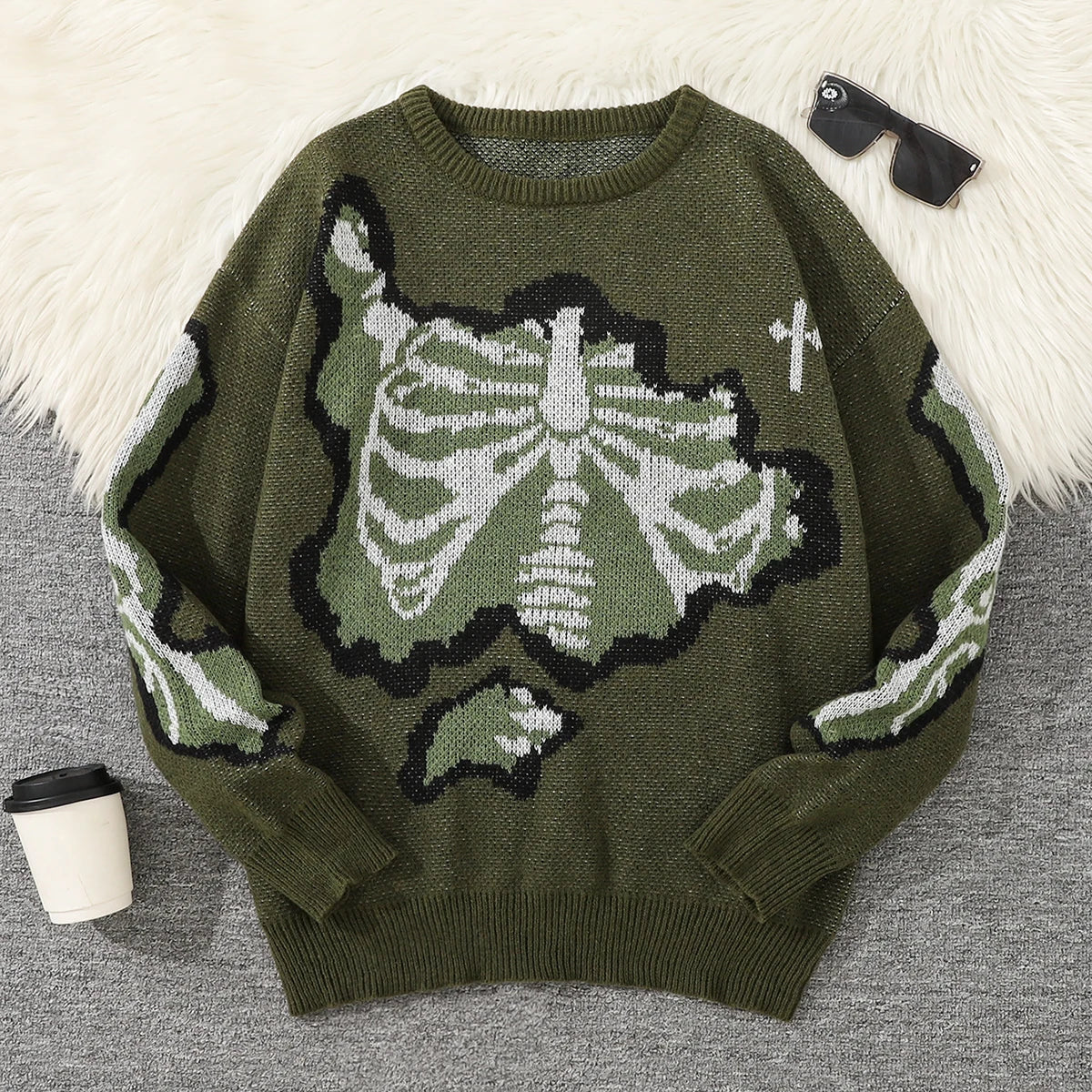 Men's Skeleton Graphic Crew Neck Knit Sweater