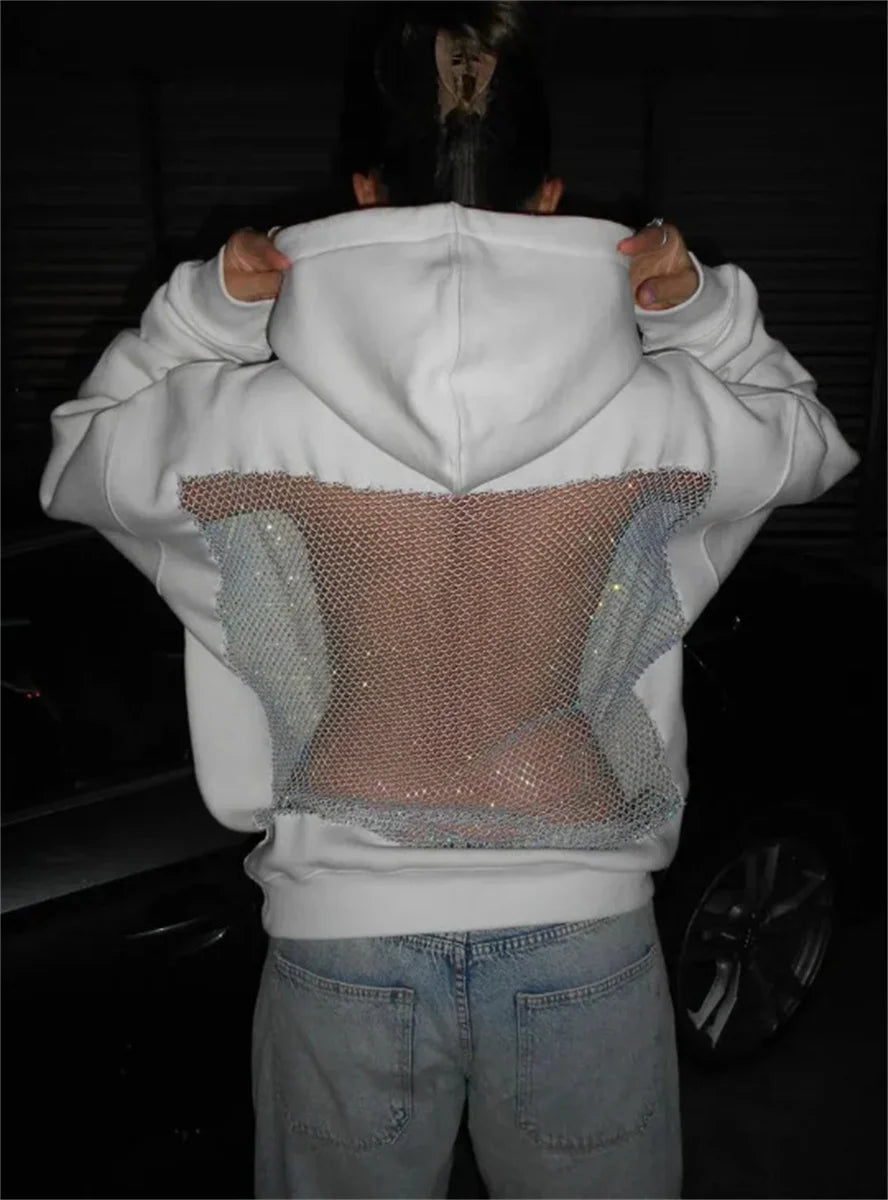 Sheer Mesh Long Sleeve Pullover Casual Hoodie for Layering