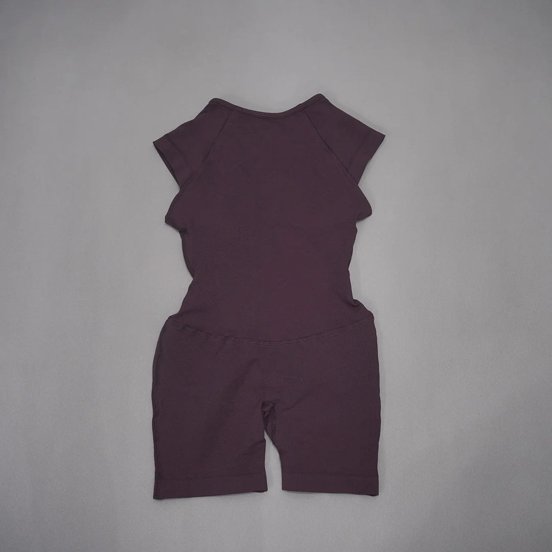 Women's Cap Sleeve Nylon Blend Workout Romper with Open Back