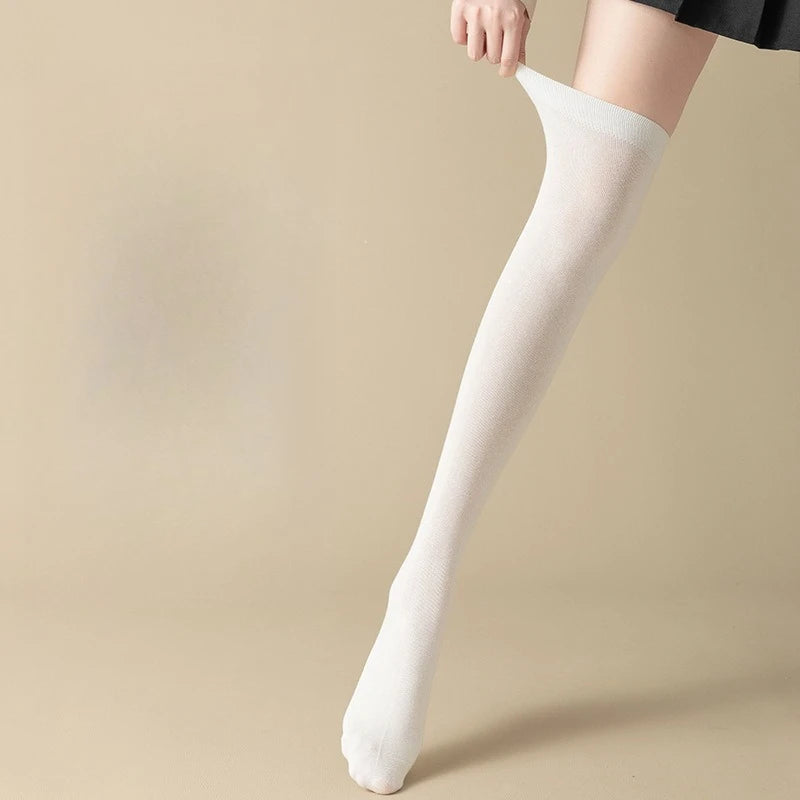 Solid Sheer Thigh High Stockings with Wide Cuffs