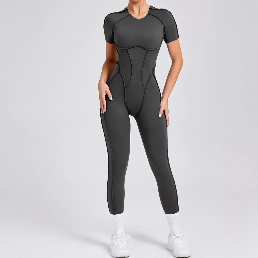 Women's Contoured Workout One Piece with Back Cutouts and Sleeve Length Options