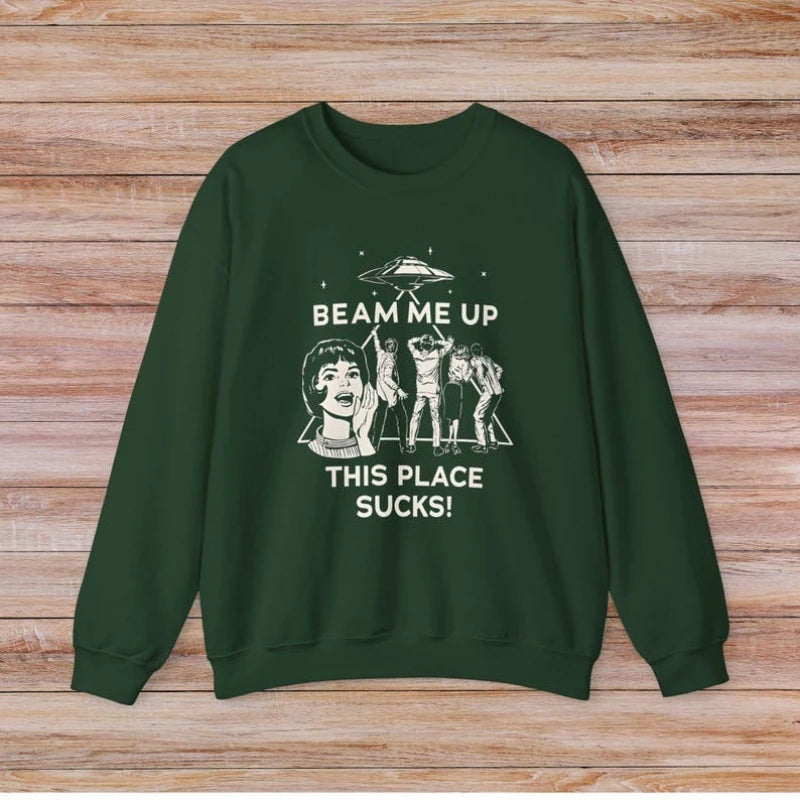 UFO Graphic Long Sleeve Pullover Casual Sweatshirt for Layering