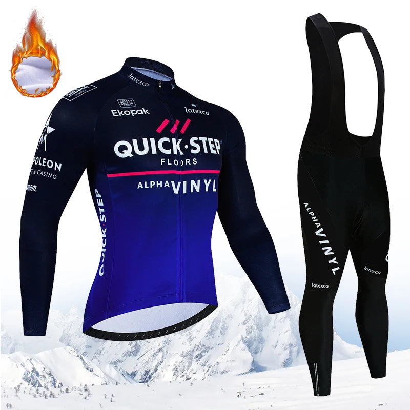 Men's Long Sleeve Fleece Cycling Jersey Set for Winter Bicycle Riding