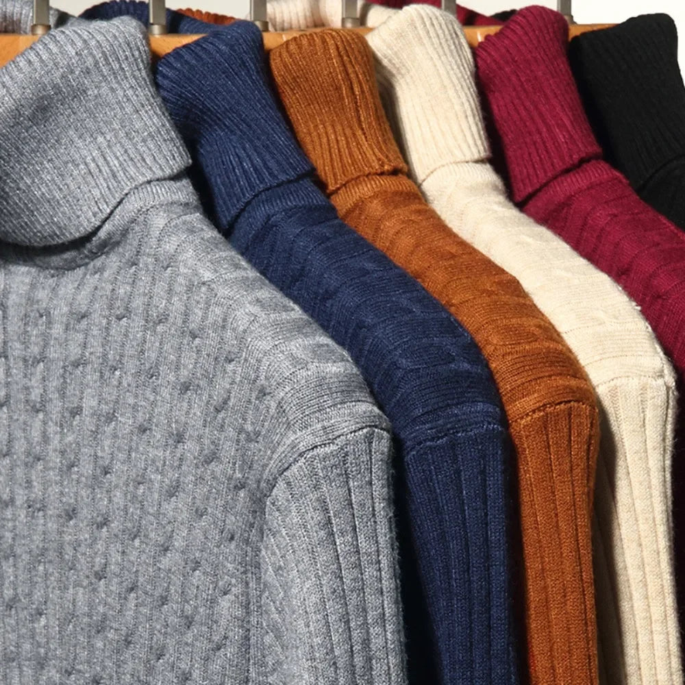 Men's Ribbed Turtleneck Long Sleeve Knit Sweater