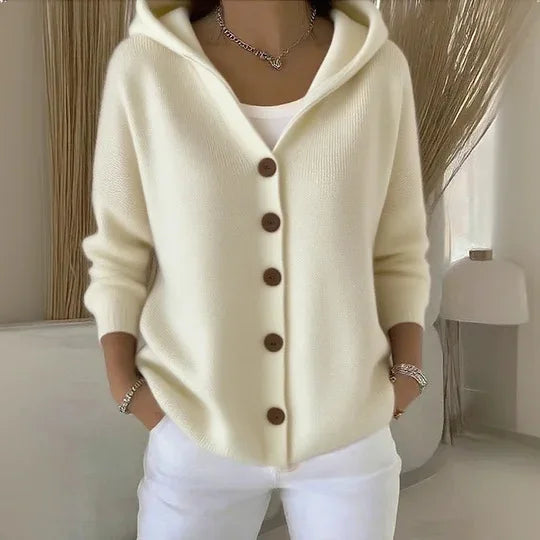 Women's Hooded Button Front Cardigan Casual Knit Layer