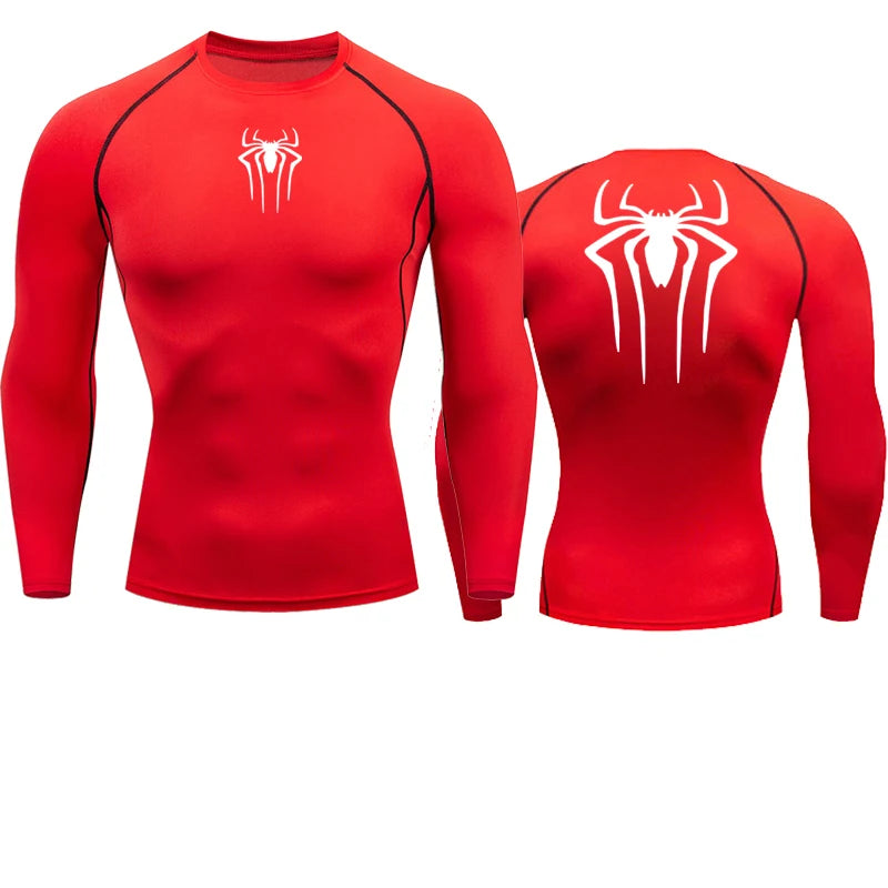 Spider Graphic Compression Long Sleeve Rash Guard For Sports Outfits