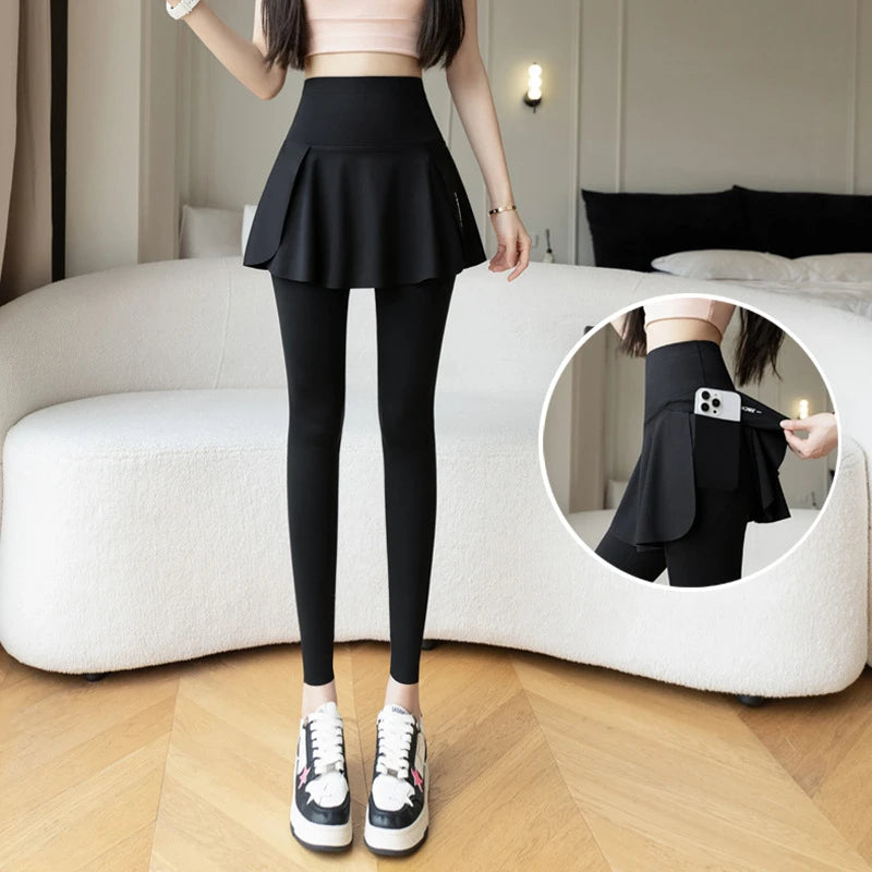 Women's Skirt Overlay Full Length Leggings For Workout Outfits