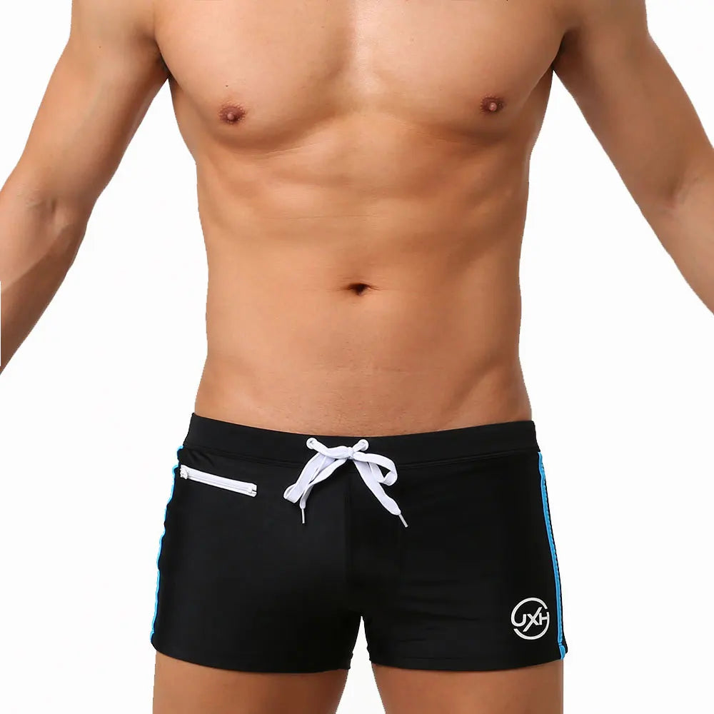 Men's Swimsuit Bottoms in Square-Leg Cut and Zipper Pocket for Beach and Pool Wear