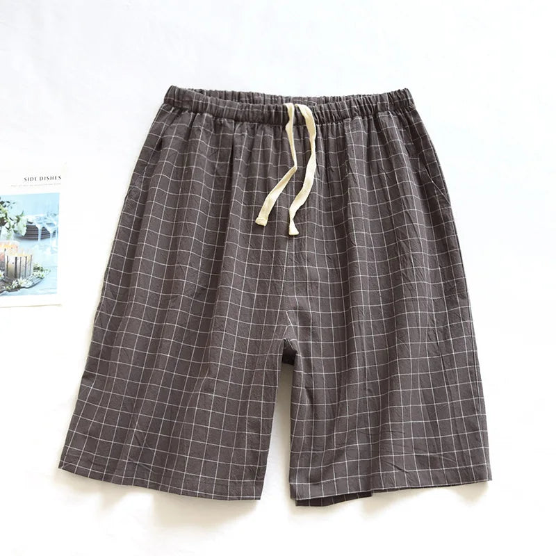 Men's Grid Check Drawstring Waist Short Lounge Pajama Shorts